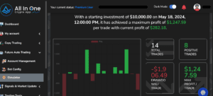 The simulator will provide you with a comprehensive table showing how the bot traded over the last 1000 data points. You'll receive vital statistics, including Profit and Loss (PnL) Amount, trade accuracy, the number of positive and negative trades, and the total number of trades executed. 